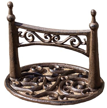 Cast Iron Ellipse Boot Scraper 25x20x20cm Heart Lattice Oval Base Brown Outdoor Dirt Remover