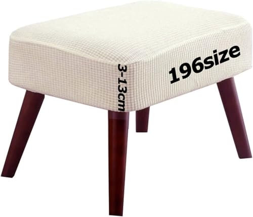 Ottomane Bezug Rechteckig Quadratisch Hockerbezug Hocker Überzug Fußhocker Sitzhocker Husse Fußbank Schonbezug Stretch Beschützer Jacquard mit Elastisch Bottom Rund Anpassbar(Beige Weiß,50 x 55 cm)