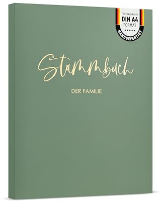 DeinWeddingshop Stammbuch zur Hochzeit Standesamt - Stammbuch der Familie - Familienstammbuch inkl. 5 Seiten mit Register - Deluxe Eucalyptus mit Gold (DIN A4)