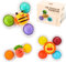 Badespielzeug, Sensorisches Spielzeug für Babys, Spinner mit Dimples und Druckknöpfen, 3er-Set mit Biene, Blume und Karotte Design, Mehrfarbig