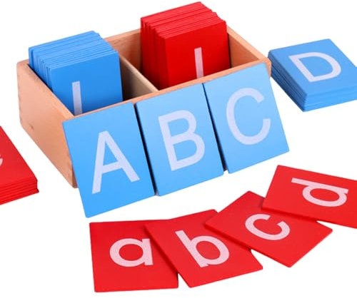Alphabet -Flash -Karten, niedrigere und Kapitalkoffer Sandpapierbuchstaben, frühe Bildungsschreiber Montessori -Buchstaben, hölzerne ABC -Flash -Karten mit Kisten für Kinder, Spielzeug, Spielzeug
