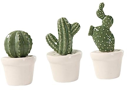 BESTYASH Cactus Ornament Artificiale in Ceramica 3 Pezzi Verde | Piante Succulente Simulate in Resina, Effetto Realistico, per Soggiorno e Casa Stile Casuale