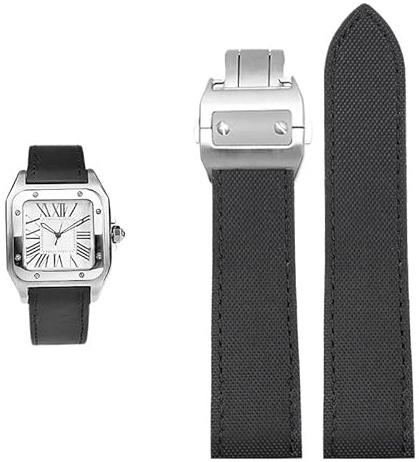 Für Cartier Santos geprägtes Uhrenarmband aus echtem Leder, Armband aus Rindsleder unten(Black steel,23mm)