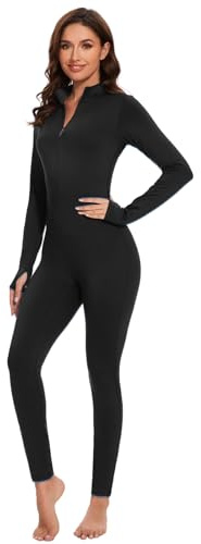 VUTRU Damen Sport Jumpsuit Lang Eng Yoga Overall hoher Kragen Playsuits | mit Reißverschluss Fleece Romper Einteiler Sexy One Piece Bodycon Outfit für Yoga