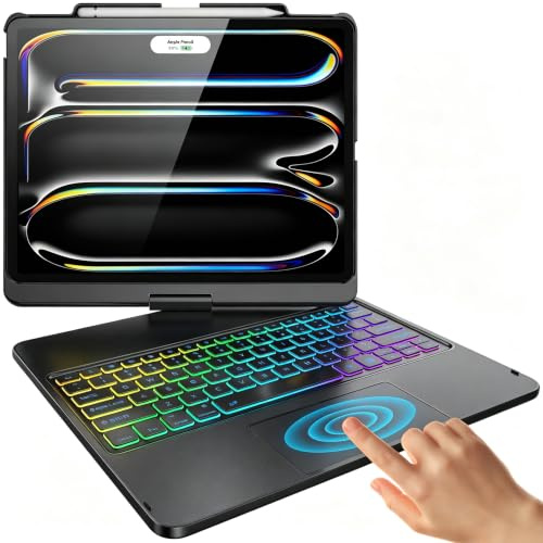FUWANG Étui avec clavier tactile pour iPad Pro 13 (M5/M4) 2025/2024, pivotant à 360° pour iPad Pro 13, coque avec clavier, 7 couleurs rétroéclairées avec pavé tactile multi-touch pour iPad Pro 13