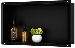 IKITRAEE Edelstahl Einbaunische Wandnische für Dusche，Integrierte Fliesenlose Duschablage aus Rostfreiem Edelstahl,Rahmenloses Design, Nahtlose Installation (Matt schwarz, 60X30cm)