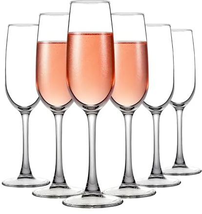 TOLASTO Sektgläser 6er Set, 200 ml Champagnergläser aus bleifreiem Glas, elegante Sektflöten und Prosecco Gläser, spülmaschinengeeignet für Hochzeit, Party, Geburtstag und Jubiläum
