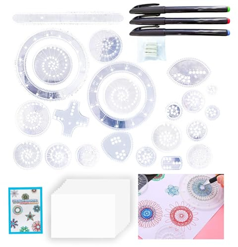 Wafuesh Spiral Designer, 26 Teile Multifunktionales Spiral Designer Set Für Kreatives Zeichnen, Farbenfrohe Malschablonen Erwachsene,für Künstler, Schablone Spirale Kreise Malen