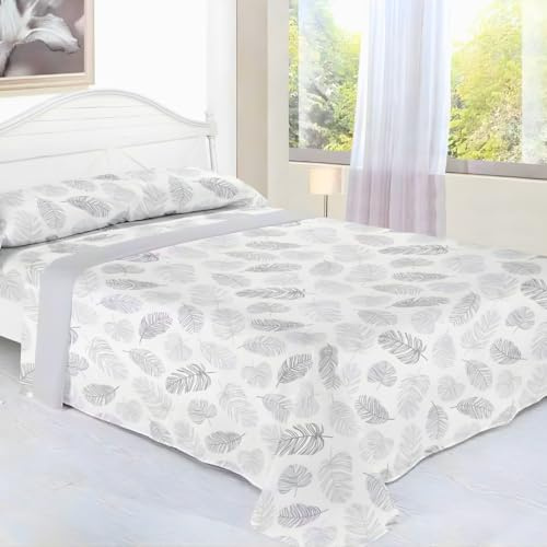 KUMY Juego de Sábanas Coralina Perchado Doble Cara para Invierno -Extra Suave, Ajustable, Diseño Estampado- 3 Piezas (Hoja Plata, Cama 90)