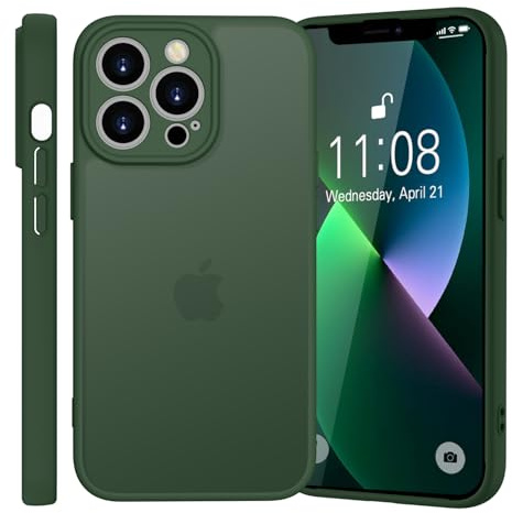 Kukiwhy für iPhone 13 Pro Hülle mit Kameraschutz, Dunkelgrün | Stoßfest Militärstandard Anti-Kratzen Schutzhülle, Durchscheinende Rückseite Handyhülle, Anti-Fingerabdruck Matt