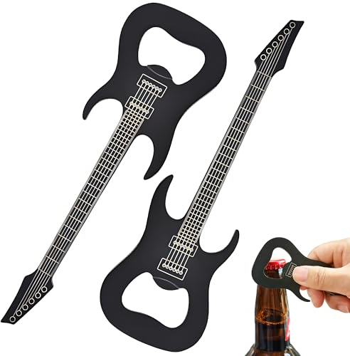 2 Pcs Black Guitar Bottle Opener Set, Bottle Opener Kitchen Tools | Cool Guitar Gifts for Men and Dad Bottle Opener Kitchen Tools, Stylish Metal Beer Opener for Home Parties Bars Celebrations.