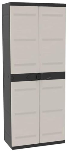 Recamania Armario de plástico, Beige y Negro, 2 Puertas, 4 baldas Regulables en Altura | Medidas: 176x70x41 cm