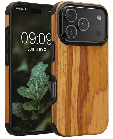 kwmobile Hülle kompatibel mit Apple iPhone 17 Pro - Holz TPU Case Handy Schutzhülle - Backcover Cover Holz Maserung Vintage Braun