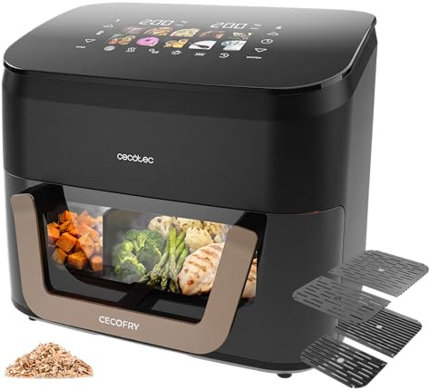 Cecotec Friggitrice ad Aria senza Olio 11 L Cecofry&Grill Smokin' 11000 Hot. 2800 W, Temperatura Regolabile 40-200 °C, 10 Menu, Piastra Grill, 3 Resistenze, Affumicatore Integrato, Air Fryer