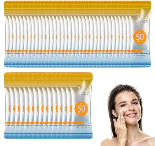 Mini sonnencreme, 50 Päckchen (1 Gramm), Sonnencreme reisegröße, SPF 50+, Hoher Lichtschutzfaktor, Feuchtigkeitsspendend und erfrischend, Präzise Dosierung, Praktisch für unterwegs