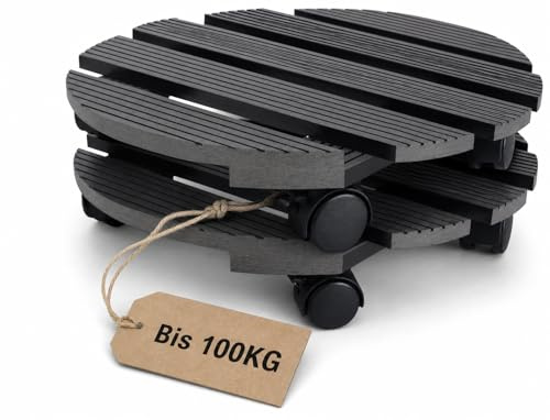 Suusolny 2er Set WPC Pflanzenroller Rund Ø 30 cm, Blumenroller mit 360° Rollen & Bremse, Wetterfest für Innen- & Außengebrauch, Witterungsbeständig, Tragfähigkeit bis 100 kg, Anthrazit