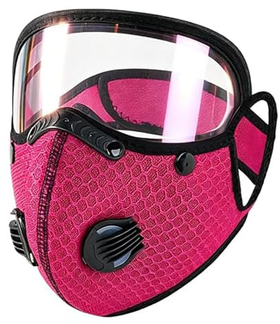 Mascherina antipolvere riutilizzabile con filtro ai carboni attivi - Respiratore riutilizzabile con occhiali protettivi regolabili e filtri a 5 strati per lavori di falegnameria e taglio (Pink)