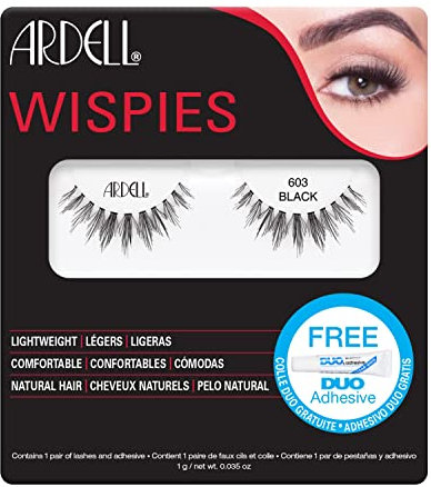 Ardell Wispies Cluster 603 Striplash False Eyelashes, Duo Adhesive Included, Light Volume, Medium Length, Vegan Friendly, 1 Pair (Pack of 1)