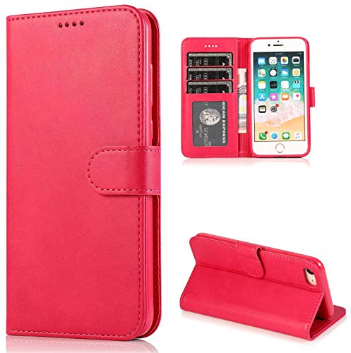 CTIUYA Handyhülle für iPhone SE 2022 / iPhone SE 2020 / iPhone 8 /iPhone 7 Hülle Leder Klapphülle Handytasche Flip Brieftasche Ledertasche mit Kartenfach Schutzhülle Magnet Case Tasche Cover,Rose Rot
