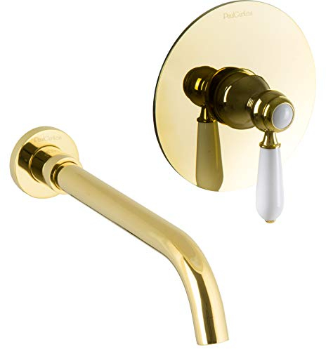 PaulGurkes Waschtisch-Armatur Gold 2-Loch Unterputz Einhandmischer Nostalgie