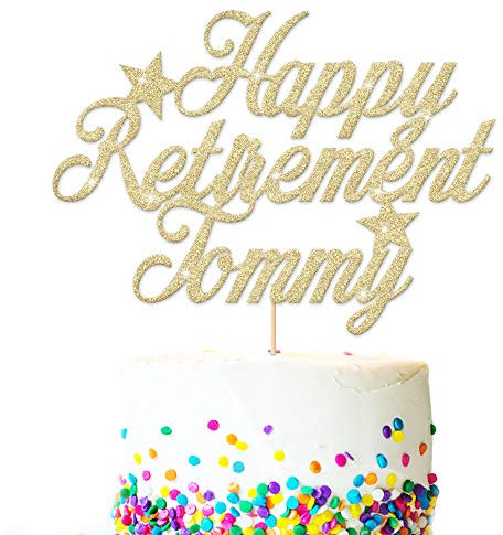 EDSG Personalised Cake Topper for Retirement | Custom Cake Decoration With Any Name | Double Sided Multicolour Glitter Party Decoration Hand Finished in UK(Champagne Gold)