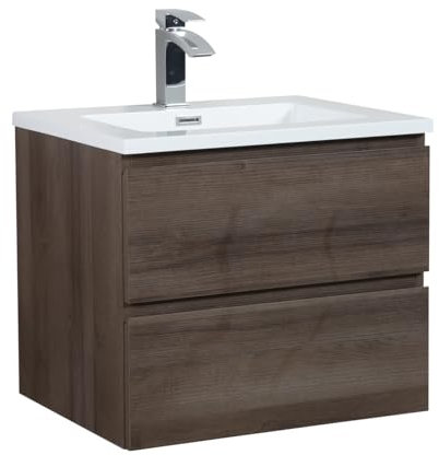 Badezimmer Badmöbel Set Angela 60cm - Braun Eiche - Unterschrank Schrank Waschbecken Waschtisch