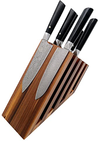 Zayiko exklusiver hochwertiger Design Messerblock Messerbrett Fächer ohne Messer für bis zu 14 Kochmesser unterschiedlicher Größe I Italienisches Design aus massivem Nussbaum mit starken Magneten