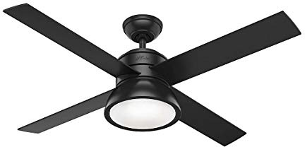 HUNTER FAN Indoor-Deckenventilator Loki 132 cm mit Beleuchtung und Fernbedienung, Mattschwarz, 4 umkehrbare Flügel in Eiche Hellgrau und Mattschwarz, optimal für Sommer oder Winter, Modell 50425