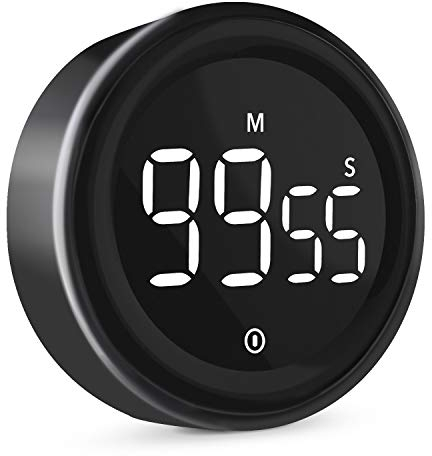 LIORQUE Minuteur de Cuisine Minuteur Numérique Aimanté avec Fonction de Chronomètre et Compte à Rebours 3 Niveaux de Volume Luminosité Réglable Boîtier en Alliage d'Aluminum (Noir)