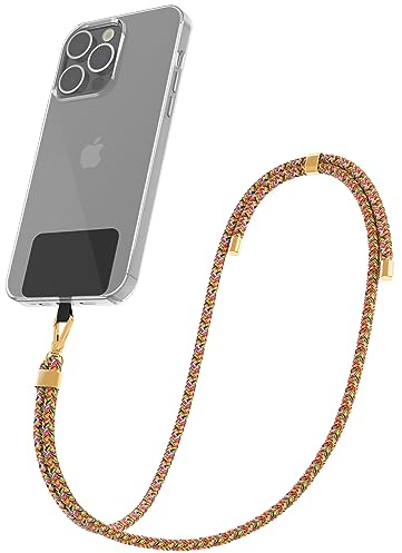 ZhinkArts - Chaîne de téléphone portable universelle - Cordon pour téléphone portable - Compatible avec iPhone - Samsung Galaxy - Huawei - Xiaomi - Collier - Arc-en-ciel