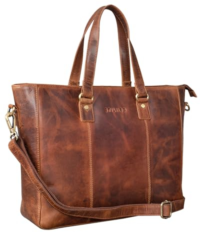 STILORD Damen-Shopper aus Leder cognac - Vintage Handtasche für Damen - Frauen-Schultertasche - 13,3 Zoll, perfekt für Laptop 'Emmeline'