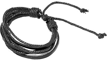 UltraByEasyPeasyStore Ultra Tie Loop Mens Leather Bracelets Genuine for Women and Men Bracelet Rope Wristband Braclettes Cuff Wrap Braided Wristbands (Black)