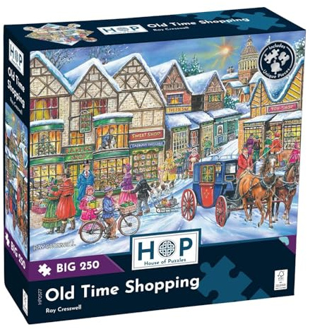 The House of Puzzles Old Time Shopping, Big 250 Piece Jigsaw | Extra Large Pieces, Artist Illustrated, Scenic Landscape, Deluxe Puzzle Gift for Adults & Kids