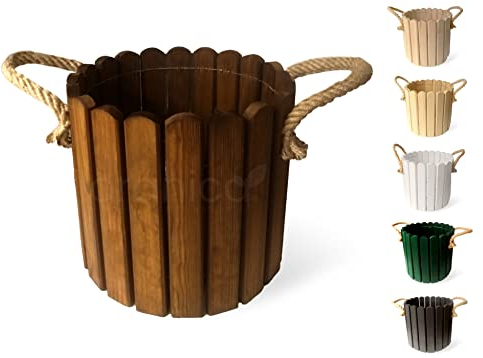 Floranica Pot de Fleur Interieur de pin jardinieres Exterieur Bois de pin Corde Jute Ficelle Cache Pot 33x30cm Marron