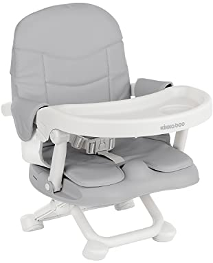 KikkaBoo Alzador de Silla PAPPO, Booster hasta 36 meses, Asiento Elevador Plegable, Bandeja Extraíble, Trona de Viaje Portátil y Ajustable, Compacta, Gris