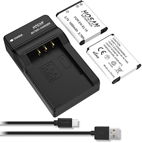 HOSAN EN-EL19 Batterie de Rechange Compatible pour Nikon Coolpix S32 S33 S100 S2800 S3100 S3200 S3300 S3500 S3600 S4100 S4200 S4300 S5200 S5300 S6500 S6600 S6800
