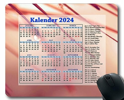 YENDOSTEEN 2024 Kalender Mauspad mit Feiertagen HD Druck, Herzdampfgrill Licht Gaming-Mauspad mit genähten Kanten