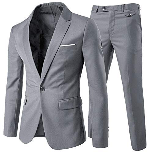 Allthemen Abiti da Uomo Abito da Sposa Slim Fit a 2 Pezzi Abito da Lavoro con Un Bottone Giacche Blazer Pantaloni Grigio Chiaro 2XL