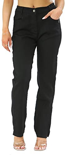 MYT Womens Side Elastic Waist Jeans Ladies Straight Leg Regular Fit Denim Pants Waist Size Black 22