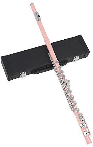 PECY 16-Loch-C-Key-Flöte Kupfernickelflöte Holzblasinstrument Mit Koffer-Reinigungstuch Querflöten (Size : Pink)
