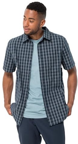 Jack Wolfskin Herren Hot Springs M Shirt Shortsleeve, Night Blue Checks, L EU