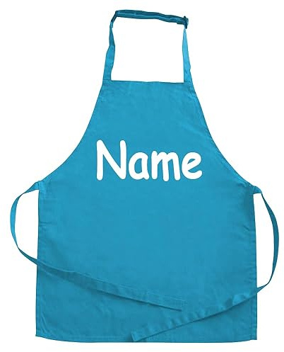 Elefantasie Personalisierte Kinderschürze mit Name, Kochschürze für Backen, Kochen, Malen, Geschenkidee für Kinder 7-10 Jahre türkis