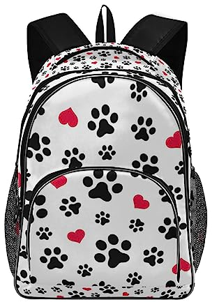RPLIFE Sac à dos de Saint-Valentin en forme de cœur pour femmes, hommes, garçons et filles, patte de chien chat cœur, One Size