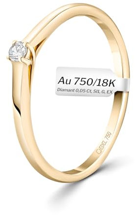 EDELIND Verlobungsring Damen Gold 750 mit echtem Diamanten 0.05 ct Solitär Diamant Ring Gelbgold Ringgröße 49 (15.6) mit Schmuck Geschenkbox - Ringschachtel