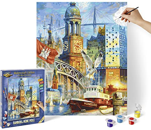 Schipper 609130891 Malen nach Zahlen – Hamburg, meine Perle - Bilder malen für Erwachsene, inklusive Pinsel und Acrylfarben, 40 x 50 cm