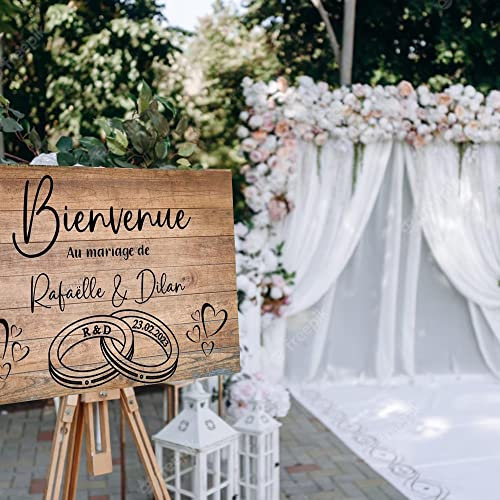 Bienvenue Mariage Autocollant, Panneau De Bienvenue Mariage, Personnalisé Mariage pour Nom Date for Français, Conseil De Mariage Français Panneau De Réception, Bienvenue pour Un Mariage Moderne (Colo