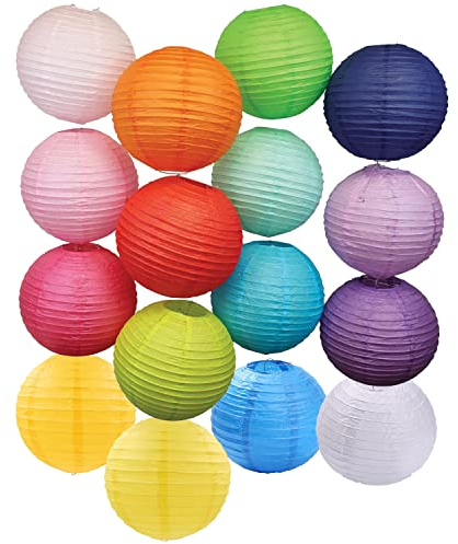 16 Stück Bunte Papierlaternen, Papierlampions Runde, Chinese Runde Papier Laterne, Lampenschirm aus handbemaltem Papier, Verwendet für Malerei und Dekoration (16 Farben)
