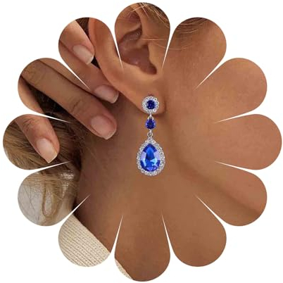 Aneneiceera Vintage Blaue Kristall Tropfen Ohrringe Lange Tropfen Saphir Ohrringe Cz Blaue Ohrringe Retro Blaue Strass Ohrringe Schmuck Für Frauen Und Mädchen (blau)