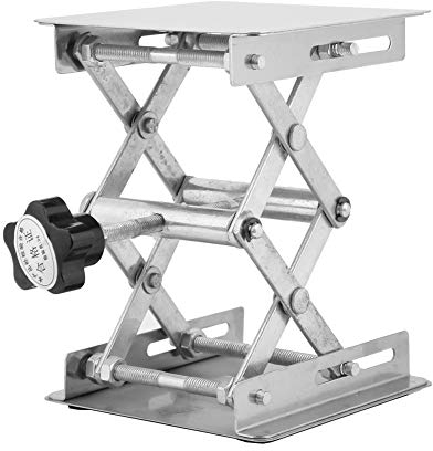 Labor Hebebühne Hubtisch, Edelstahl Labor Hebeplattform Ständer Scientific Lab Jack Scherenständer Hubtisch Höhenverstellbar Manuelle Steuerung 100 x 100x 158mm
