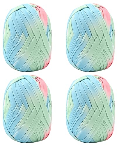 4Pack 100g Grobes Baumwolle Garn zum Stricken und Häkeln T-Shirt Band Strickgarn Baumwolle Überwurfgarn Weiches Großes Garn Häkelgarn Set für Korb Taschen Decken Hüte Spielzeug Schals Gradient H